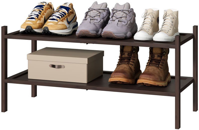 kiplant Bamboo Shoe Rack for Entryway 2Tier Stackable Foldable Natural Shoe Organizer for Hallway Closet Free Standing Shoe Racks for Indoor Outdoor