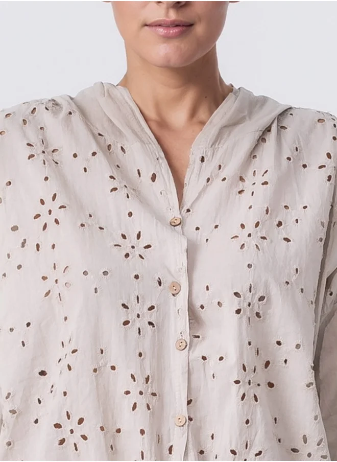 زابايوني Button-Down Embroidered Eyelet Blouse - Beige