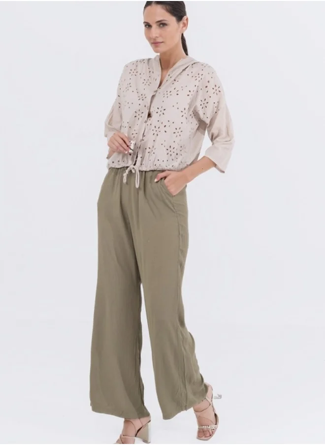 زابايوني Button-Down Embroidered Eyelet Blouse - Beige