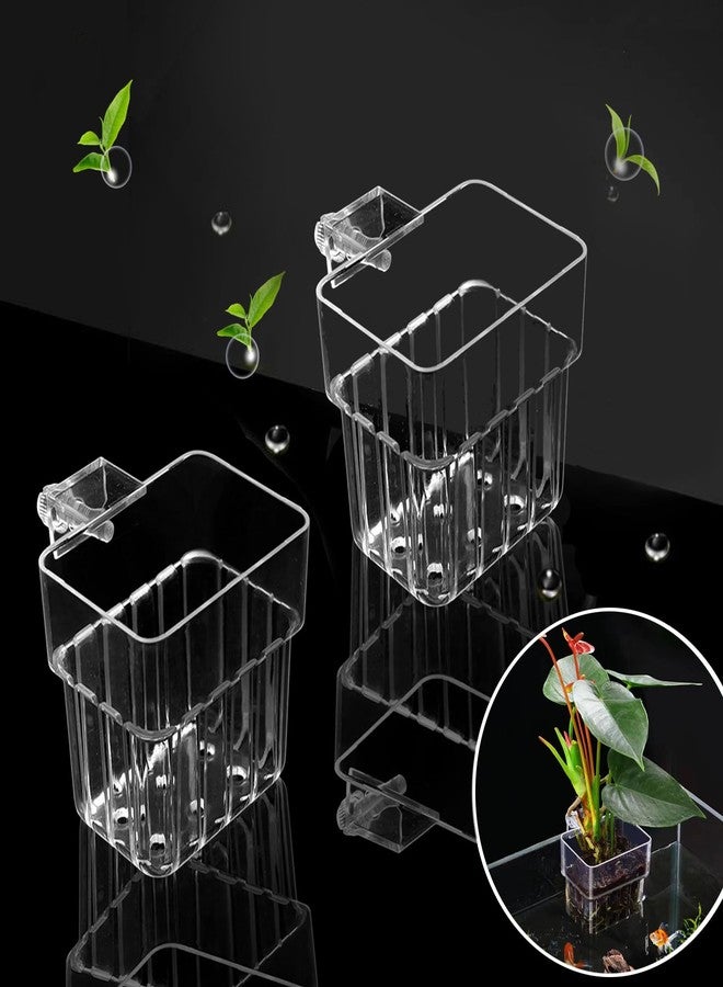 GLEFLE 2 PCS Aquarium Plant Holder Top Hanging Fish Tank Plant Pot Aquarium Planter Cups for Water Feature Decoration (Square - Clear) - Image 1