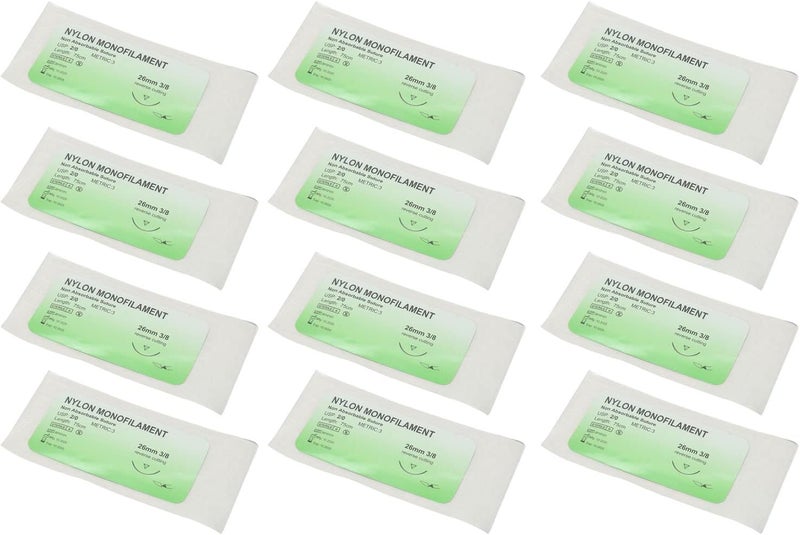 klarako Sutures,12pcs Suture Practice Thread for Suture Practice Individual Package Nylon Suturing Thread Set with Curved Needle for Practicing Suturing Doctors Suture Threads (2/0) - Image 4