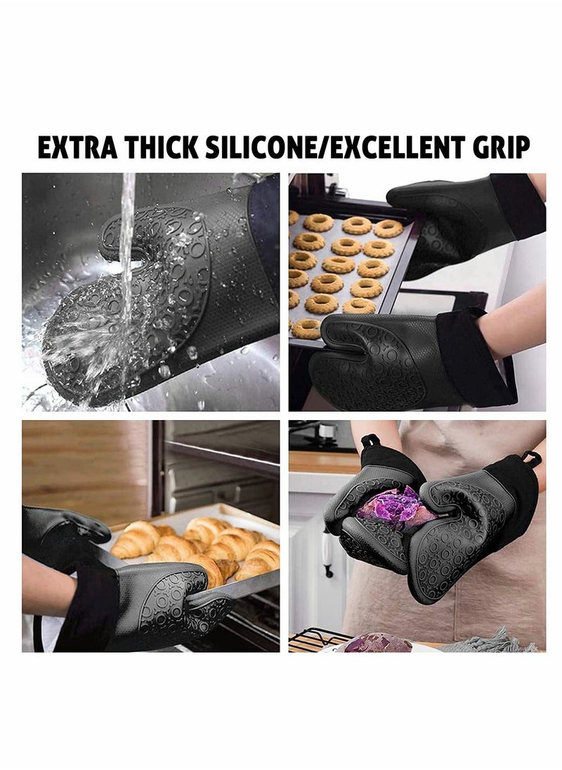 XiuWoo Silicone Oven Mitts and Pot Holders Set, Heat Resistant Mittens with Mini Gloves Hot Pads, for Kitchen Baking Cooking, Quilted Liner, Black,Pack of 6  - Image 5