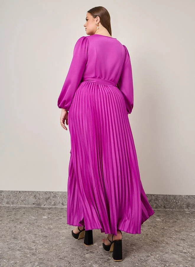 Styli Accordion Pleated Maxi Dress with Self Tie