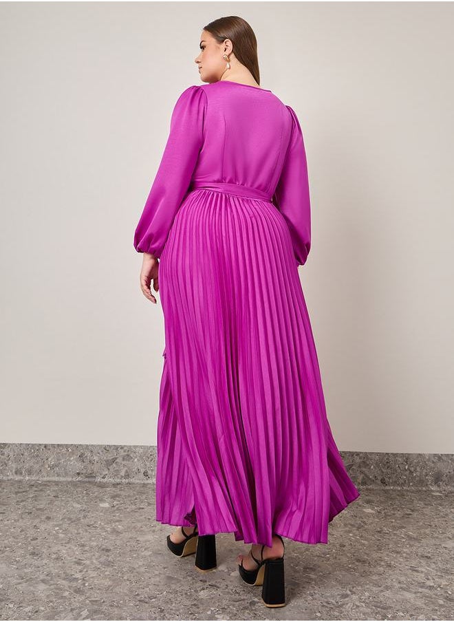 Styli - Accordion Pleated Maxi Dress with Self Tie - Image 1