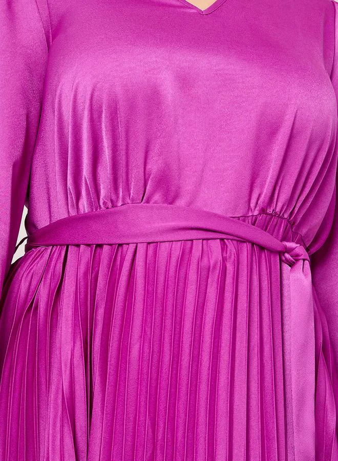 Styli Accordion Pleated Maxi Dress with Self Tie