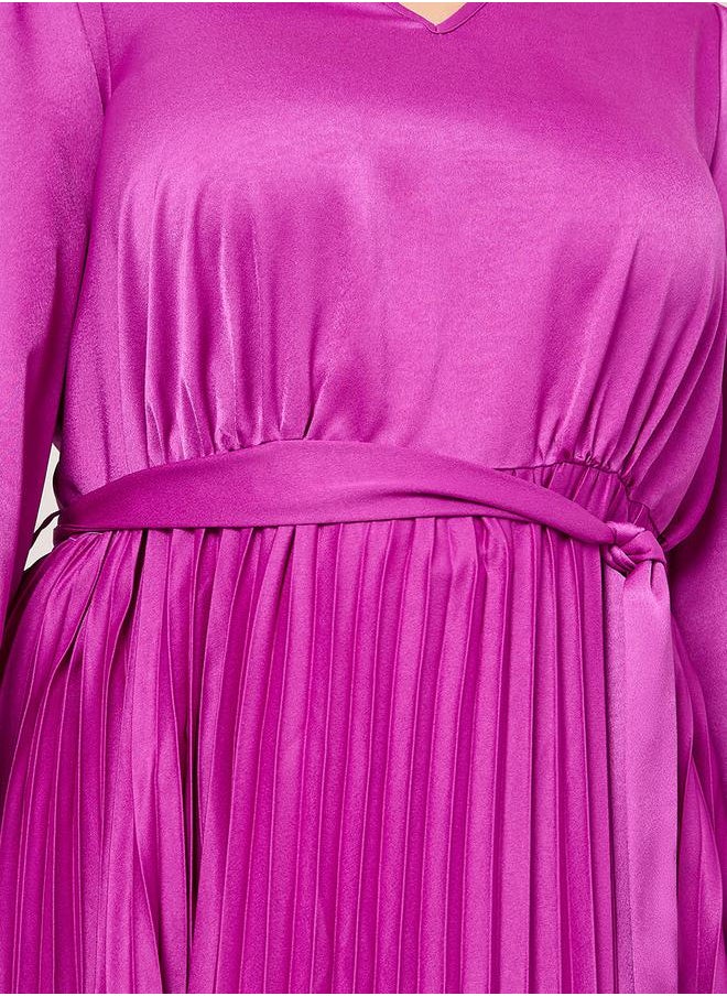 Styli - Accordion Pleated Maxi Dress with Self Tie - Image 1