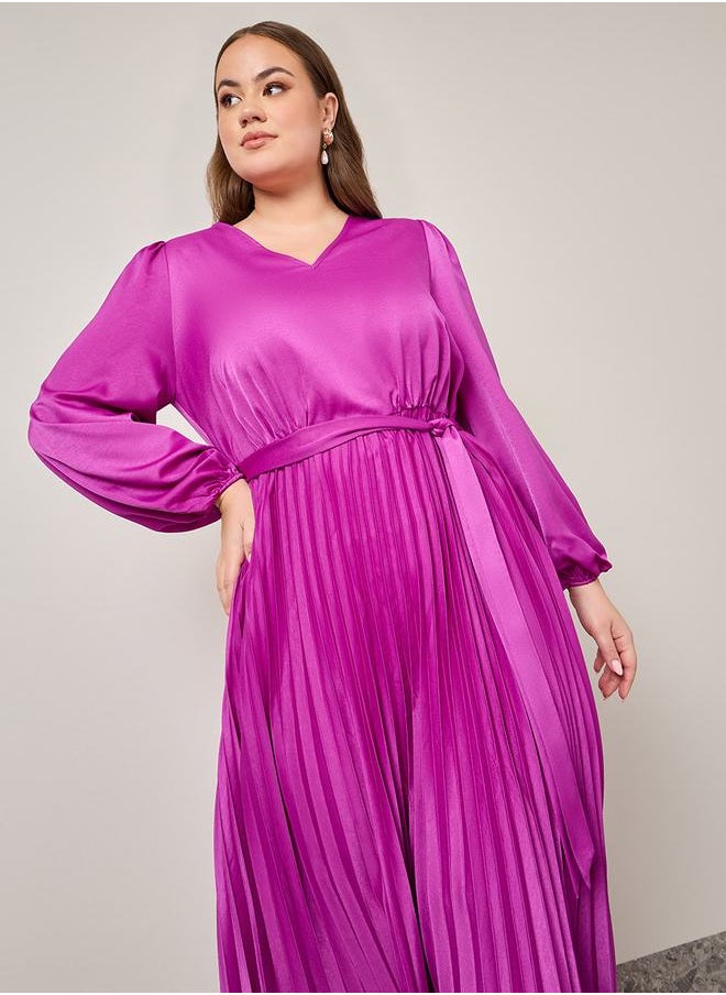Styli - Accordion Pleated Maxi Dress with Self Tie - Image 1