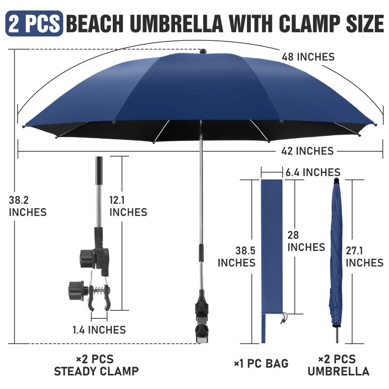 NBtoUS 2 PACK Chair Beach Umbrella with Clamp, 360 Â° Adjustable Umbrellas for Chair, UPF50+ Umbrellafor Beach Chair, Patio Chair, Camping Chairï¼ˆInk Blue, Chair Not Included - Image 4