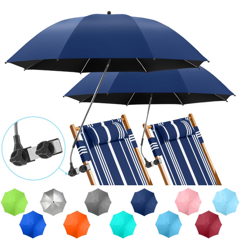 NBtoUS 2 PACK Chair Beach Umbrella with Clamp, 360 Â° Adjustable Umbrellas for Chair, UPF50+ Umbrellafor Beach Chair, Patio Chair, Camping Chairï¼ˆInk Blue, Chair Not Included - Image 1