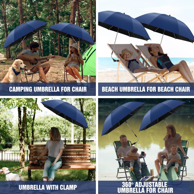 NBtoUS 2 PACK Chair Beach Umbrella with Clamp, 360 Â° Adjustable Umbrellas for Chair, UPF50+ Umbrellafor Beach Chair, Patio Chair, Camping Chairï¼ˆInk Blue, Chair Not Included - Image 5