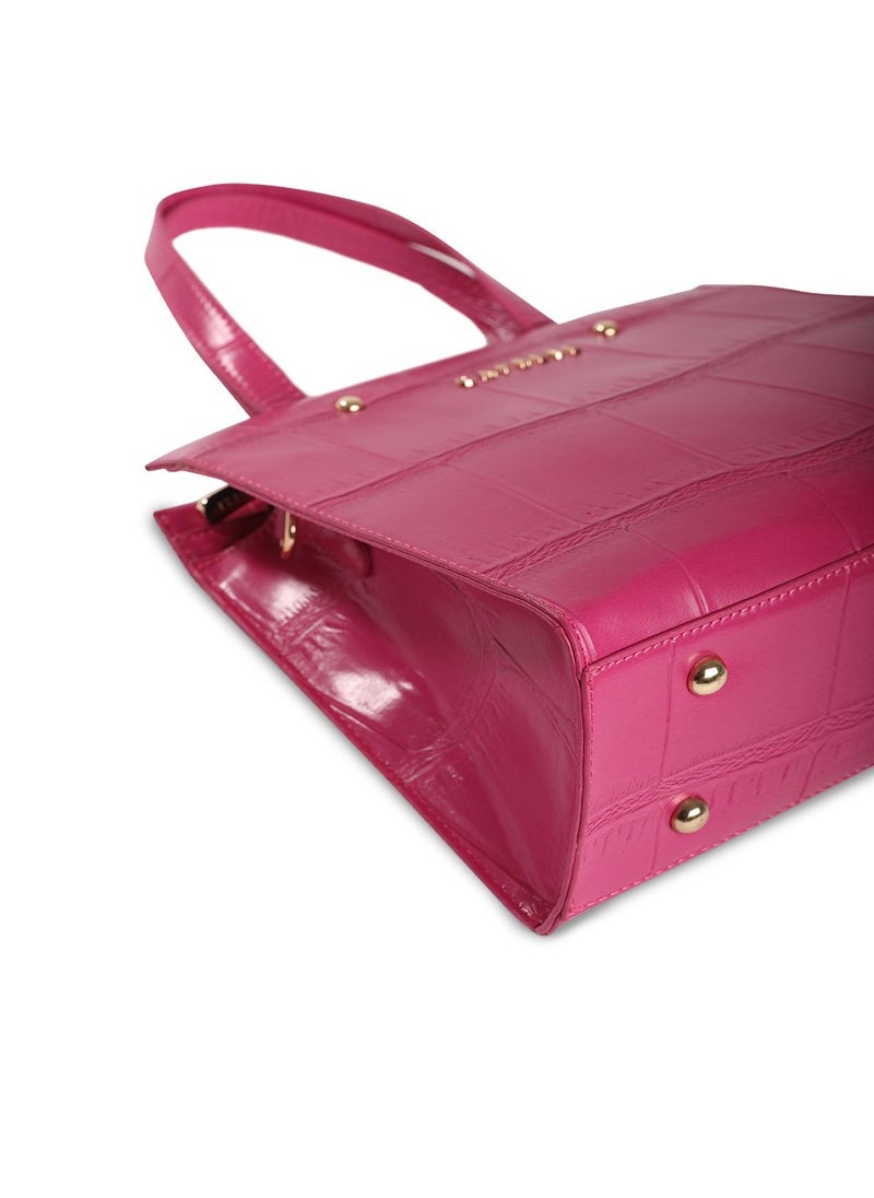 CAPRESE - Caprese Mink Abstract Fuchsia Faux Leather Small Tote Handbag - Image 1