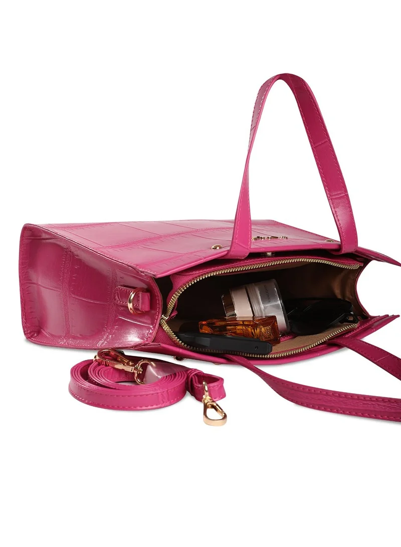 CAPRESE Caprese Mink Abstract Fuchsia Faux Leather Small Tote Handbag