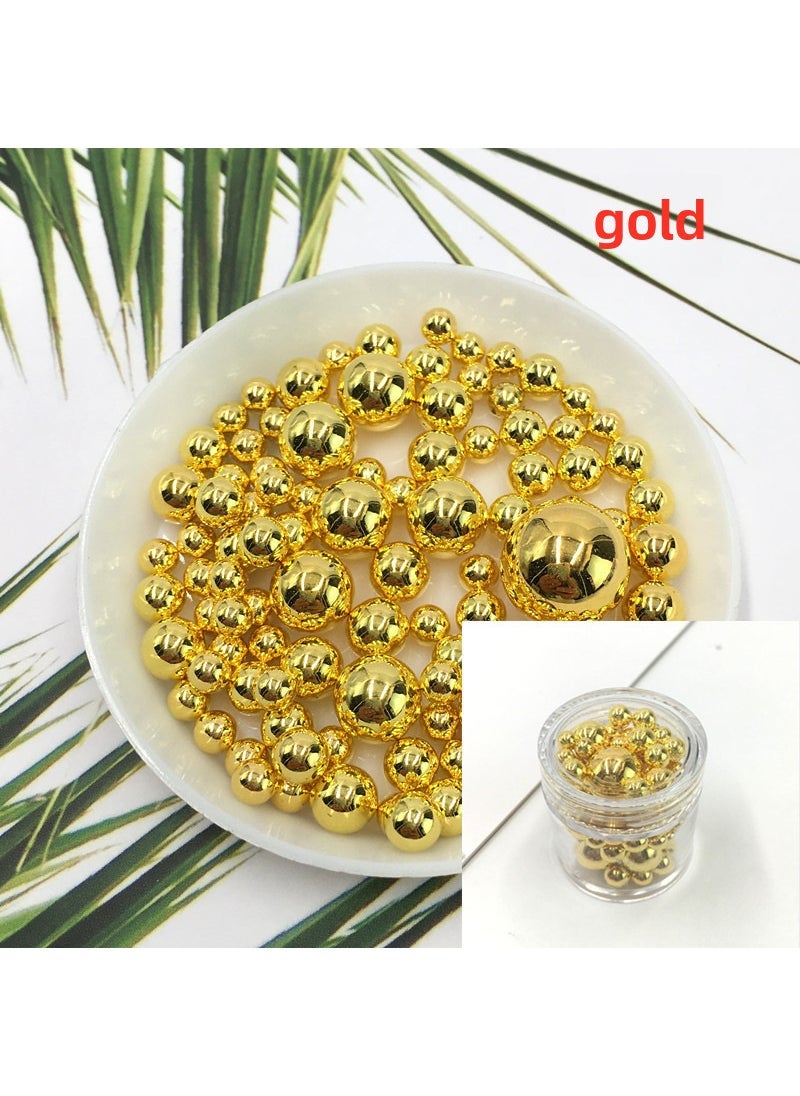 Mixed Color Pearl Nail Art Beads 10ml Gold size mix