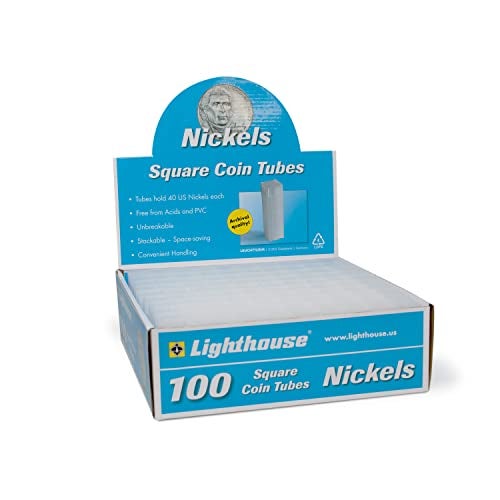 LIGHTHOUSE - Square Coin Tubes - Convenient Push Top, Virtually Unbreakable, Acid Free and Archival Quality - Coin Tubes for US Nickels, 100 Pack - Image 1