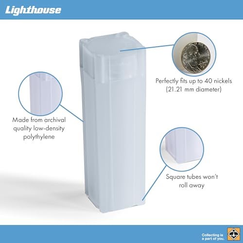 LIGHTHOUSE - Square Coin Tubes - Convenient Push Top, Virtually Unbreakable, Acid Free and Archival Quality - Coin Tubes for US Nickels, 100 Pack - Image 3