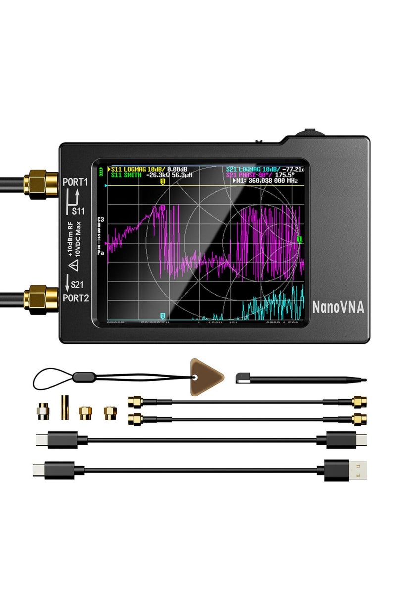 إيروريكس محلل هوائيات الشبكة الاتجاهية NanoVNA-H، بترددات من 10 كيلوهرتز إلى 1.5 جيجاهرتز، نطاقات MF وHF وVHF وUHF، مزود بغلاف وفتحة لبطاقة SD.