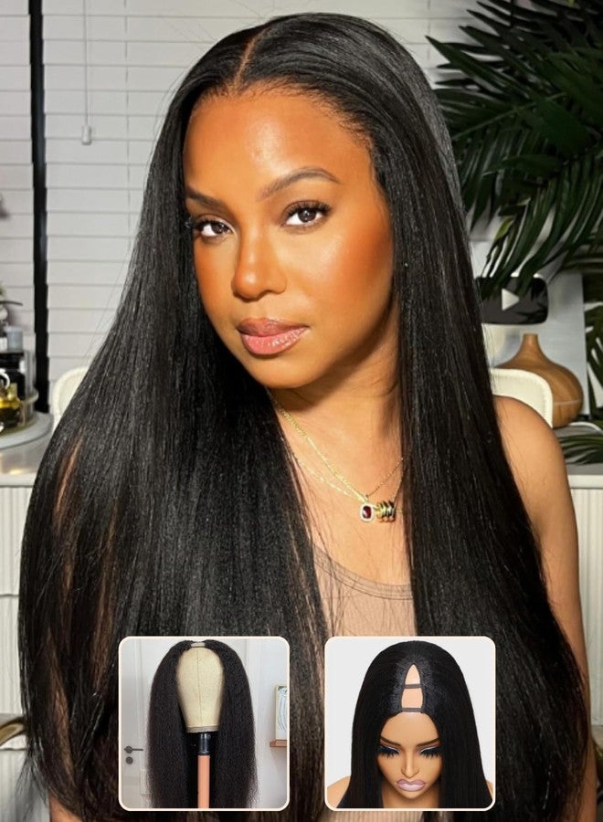Nadula V Part Kinky Straight Wig Human Hair Glueless No Leave Out Upgraded U Part Wigs for Women,Yaki Straight V-part Wigs V Shape Clip in Half Wig No Glue Wear and Go 150% Density 18inch - Image 3