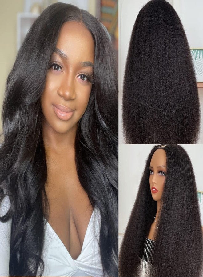 Nadula V Part Kinky Straight Wig Human Hair Glueless No Leave Out Upgraded U Part Wigs for Women,Yaki Straight V-part Wigs V Shape Clip in Half Wig No Glue Wear and Go 150% Density 18inch - Image 1
