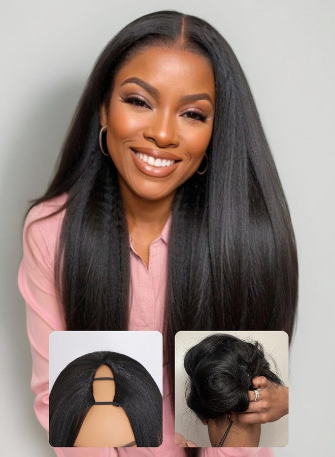 Nadula V Part Kinky Straight Wig Human Hair Glueless No Leave Out Upgraded U Part Wigs for Women,Yaki Straight V-part Wigs V Shape Clip in Half Wig No Glue Wear and Go 150% Density 18inch - Image 2