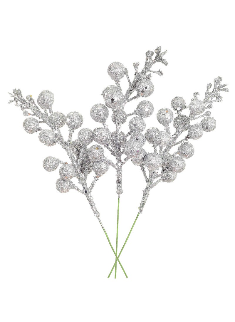 Artiflr Artiflr 14 Pack Christmas Glitter Berries Stems Clearance  7.8 Inch Artificial Christmas Picks for Christmas Tree Ornaments  DIY Xmas Wreath  Crafts  Holiday and Home Decor  Silver  - Image 1