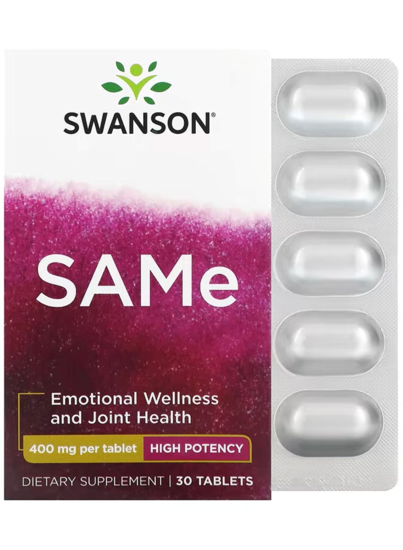 Swanson, S-Adenosyl Methionine (SAMe), High Potency, 400 mg, 30 Tablets