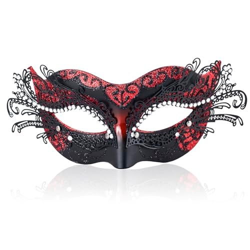 BCARICH 2023 New Masquerade Mask with Rhinestone for Women, Girls' Costume Mask for Mardi Gras, New Year Party, Christmas (Red) - Image 1