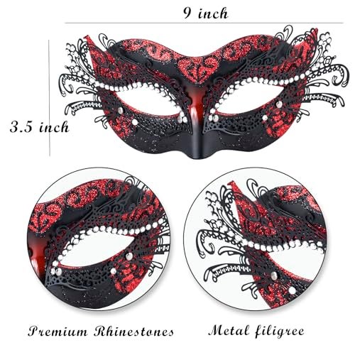 BCARICH 2023 New Masquerade Mask with Rhinestone for Women, Girls' Costume Mask for Mardi Gras, New Year Party, Christmas (Red) - Image 4