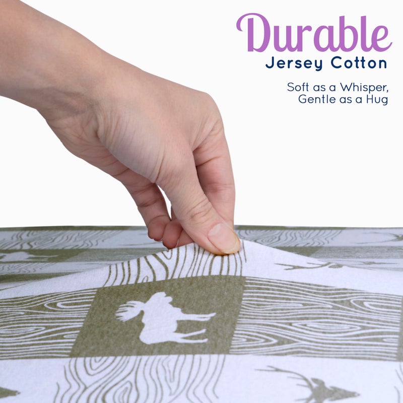 GrowWILD أوراق سرير مخصصة للجنسين (3 عبوات) من GROW WILD - أوراق سرير قطنية محبوكة جيرسي للأولاد أو البنات، 52 بوصة × 28 بوصة × 9 بوصة مجموعة أغطية سرير (مرح الغابة) - Image 4