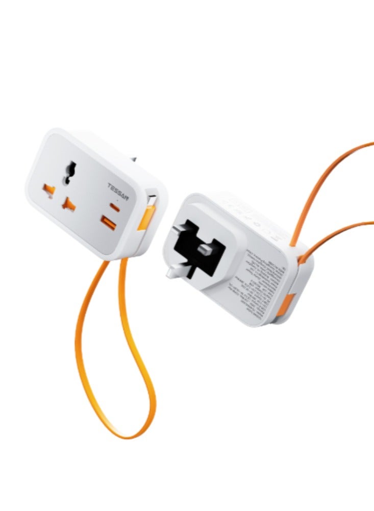 TESSAN Small Universal Wall Adapter with USB-C PD 20W, Universal Socket to UK Plug, Travel Charger with 1 USB-A, 1 USB-C Port & Built-in 30cm Type-C Cable for UK, Europe & Asia - Image 1