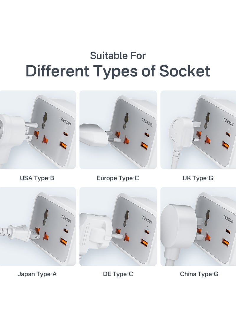 TESSAN Small Universal Wall Adapter with USB-C PD 20W, Universal Socket to UK Plug, Travel Charger with 1 USB-A, 1 USB-C Port & Built-in 30cm Type-C Cable for UK, Europe & Asia - Image 3