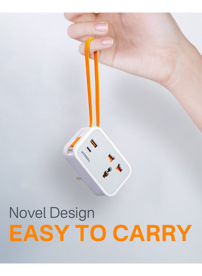 TESSAN Small Universal Wall Adapter with USB-C PD 20W, Universal Socket to UK Plug, Travel Charger with 1 USB-A, 1 USB-C Port & Built-in 30cm Type-C Cable for UK, Europe & Asia - Image 4