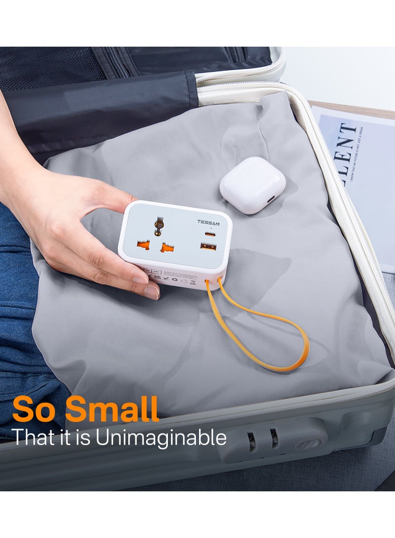 TESSAN Small Universal Wall Adapter with USB-C PD 20W, Universal Socket to UK Plug, Travel Charger with 1 USB-A, 1 USB-C Port & Built-in 30cm Type-C Cable for UK, Europe & Asia - Image 5