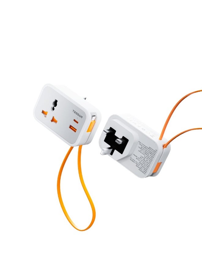 TESSAN Small Universal Wall Adapter with USB-C PD 20W, Universal Socket to UK Plug, Travel Charger with 1 USB-A, 1 USB-C Port & Built-in 30cm Type-C Cable for UK, Europe & Asia - Image 1