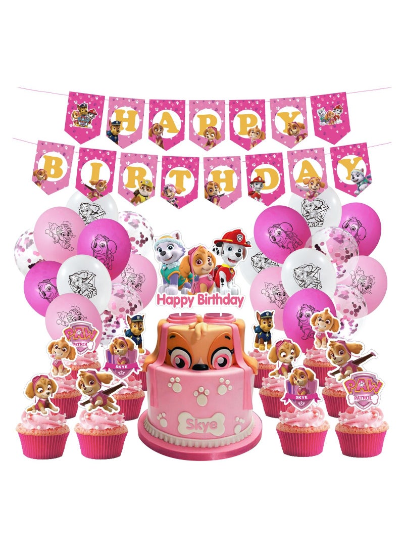 LA FIESTA 46 Piece Skye Paw Patrol Birthday Decorations for Kids  - Image 1