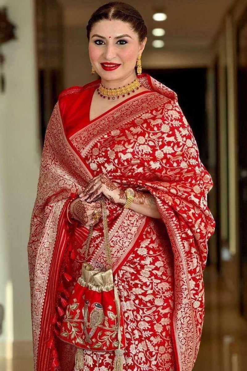 SGF11 Women's Kanjivaram Pure Soft Silk Saree With Unstitched Blouse Piece (Red) - Image 3