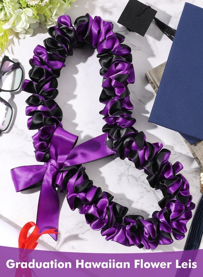 TFTAFAN Graduation Leis Class of 2026 Widened 1.5 inches Ribbon Handmade Double Braided Grad Flower Leis Graduation Supplies for Women and Men (Purple and black) - Image 5