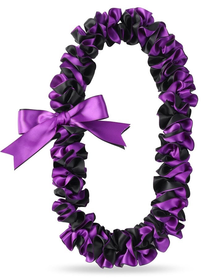 TFTAFAN Graduation Leis Class of 2026 Widened 1.5 inches Ribbon Handmade Double Braided Grad Flower Leis Graduation Supplies for Women and Men (Purple and black) - Image 1