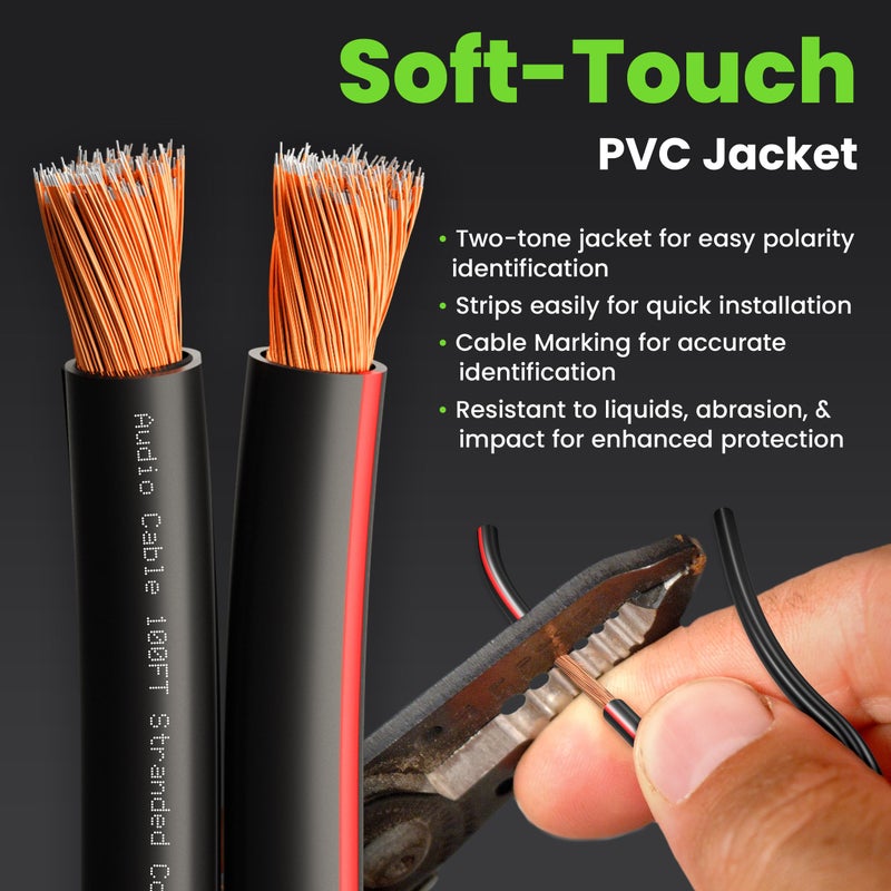 GearIT سلك مكبر الصوت 14AWG، سلك مكبر الصوت من سلسلة GearIT Pro قياس 14 AWG (100 قدم / 30.48 متر) استخدام رائع لمكبرات الصوت في المسرح المنزلي ومكبرات الصوت في السيارة باللون الأسود - Image 2