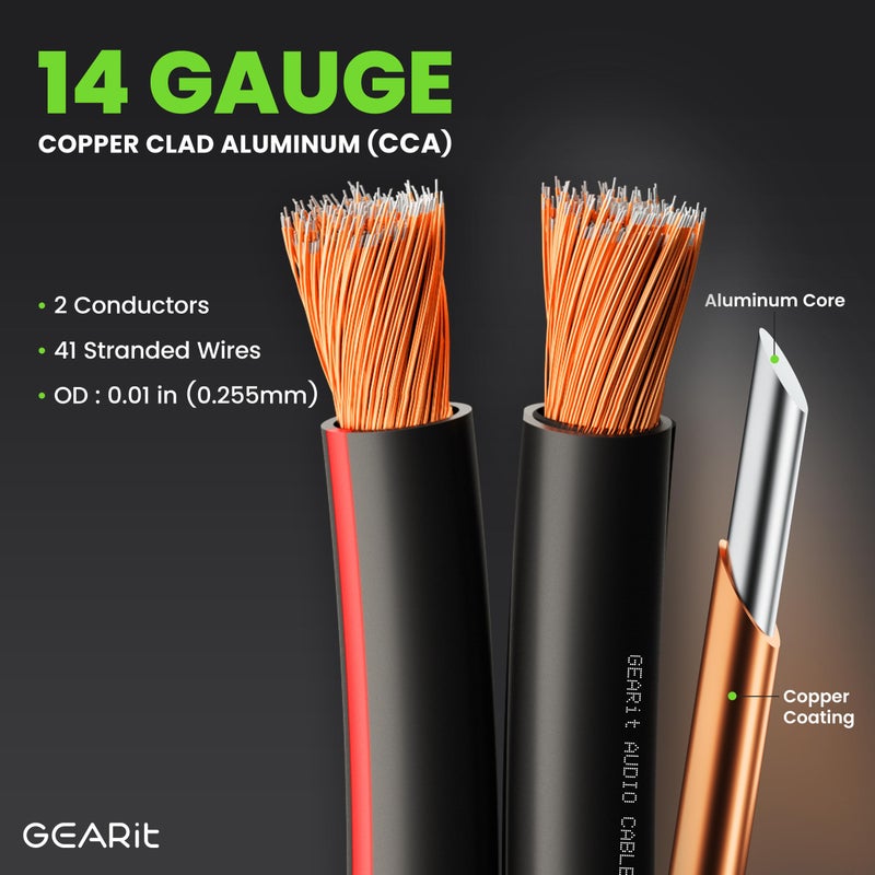 GearIT سلك مكبر الصوت 14AWG، سلك مكبر الصوت من سلسلة GearIT Pro قياس 14 AWG (100 قدم / 30.48 متر) استخدام رائع لمكبرات الصوت في المسرح المنزلي ومكبرات الصوت في السيارة باللون الأسود - Image 3