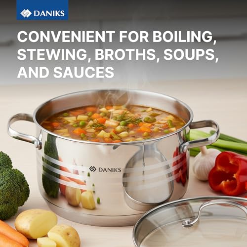 Daniks Tokio Stainless Steel Stock Pot 4.5 Quart, with Glass Strainer Lid, Induction Ready, Dishwasher Safe, Measuring Scale, Silver - Image 5