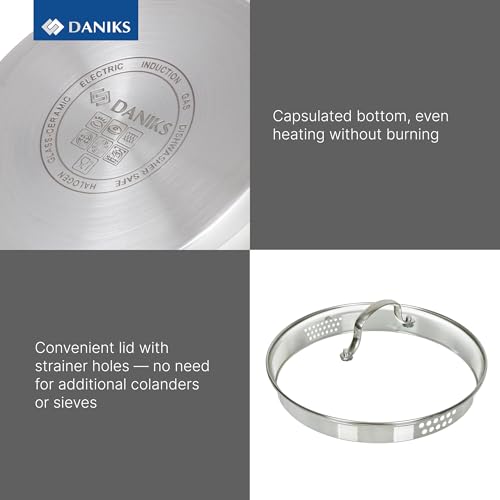 Daniks Tokio Stainless Steel Stock Pot 4.5 Quart, with Glass Strainer Lid, Induction Ready, Dishwasher Safe, Measuring Scale, Silver - Image 4