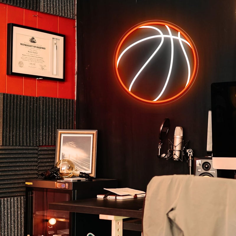 HAJAE Basketball Neon Sign, 12.6Ã—12.6 Inch Basketball Led Neon Light, Dimmable LED Neon Signs for Wall Decor, Powered by USB Wall Decor Aesthetic, Sports Neon Signs for Room Bedroom Shop Decor - Image 3