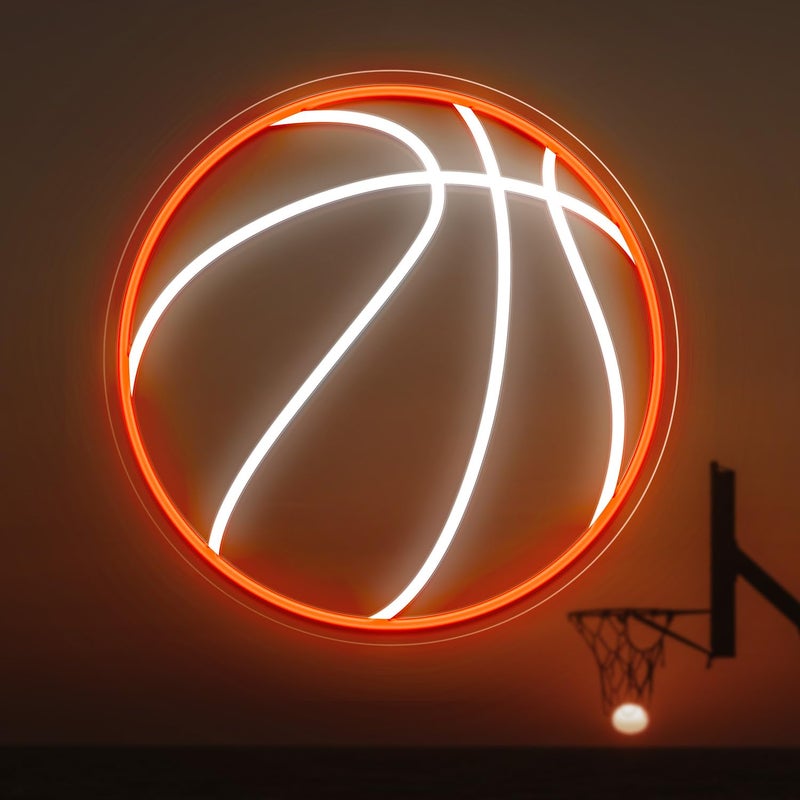 HAJAE Basketball Neon Sign, 12.6Ã—12.6 Inch Basketball Led Neon Light, Dimmable LED Neon Signs for Wall Decor, Powered by USB Wall Decor Aesthetic, Sports Neon Signs for Room Bedroom Shop Decor - Image 1
