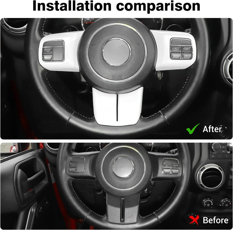 JeCar Interior Steering Wheel Decoration Trim Kits For Jeep Wrangler 2011-2017 JK & Unlimited/Patriot Compass 2011-2016 & Grand Cherokee 2011-2013, White - Image 3