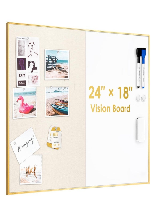 ARCOBIS Dry Erase Cork Board Combo, 24"X18" Whiteboard with Linen for Wall, Magnetic Dry Erase Bulletin Board, Vision Board for Home, Office, School, Off White - Image 2