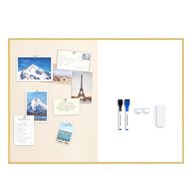 ARCOBIS Dry Erase Cork Board Combo, 24"X18" Whiteboard with Linen for Wall, Magnetic Dry Erase Bulletin Board, Vision Board for Home, Office, School, Off White - Image 1