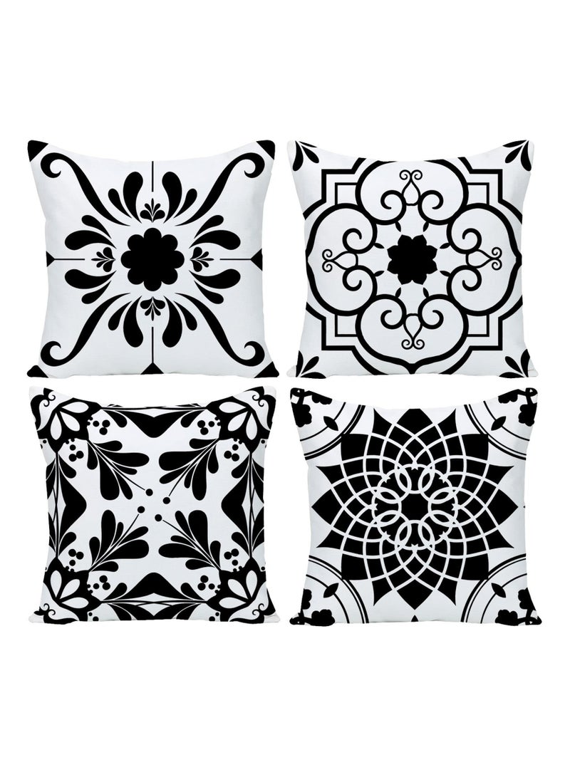 سيوسي Geometric Black Flower Pillow Covers, 18x18 Inch Pillow Cases Abstract Cushion Covers Square Cushion Covers Patio Sofa Pillowcases Durable Throw Pillow Set for Couch Patio Sofa Home Decor - Image 1