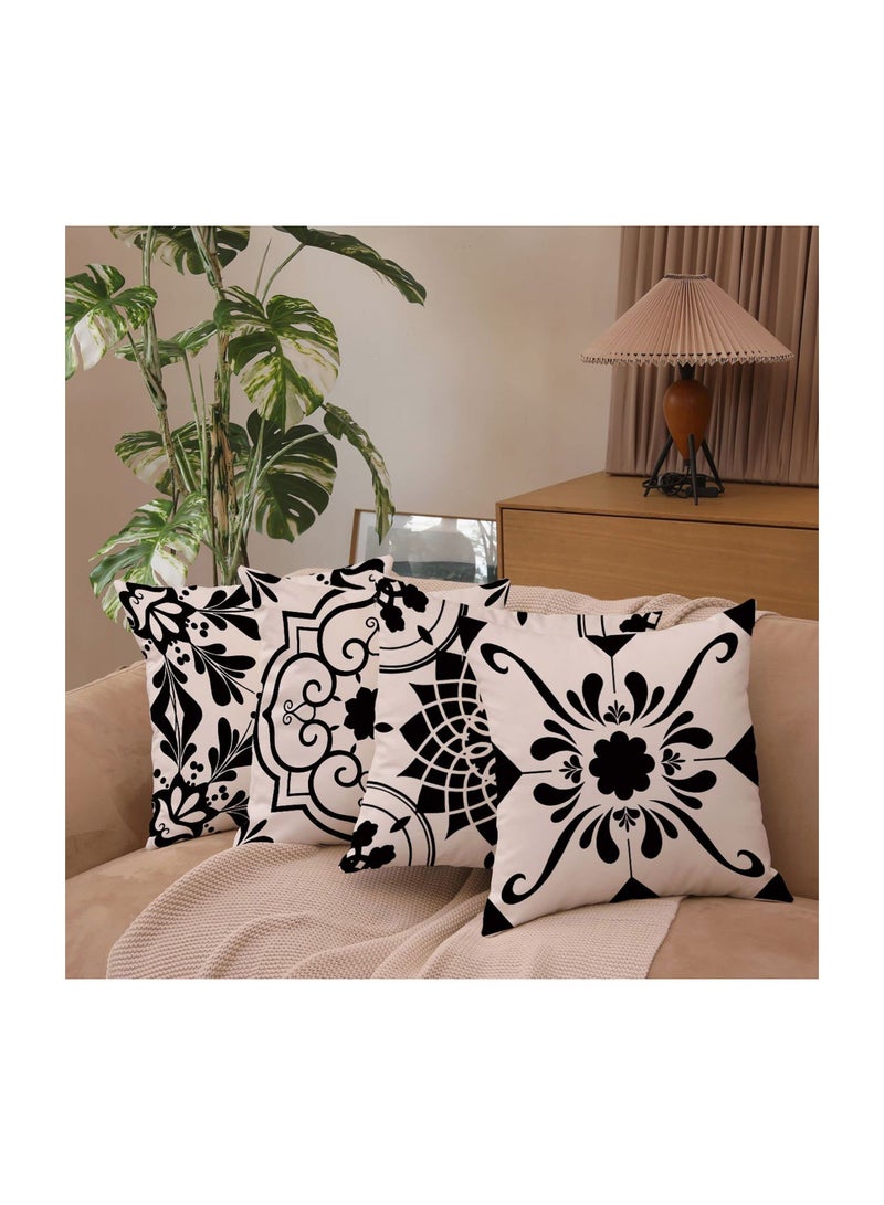 سيوسي Geometric Black Flower Pillow Covers, 18x18 Inch Pillow Cases Abstract Cushion Covers Square Cushion Covers Patio Sofa Pillowcases Durable Throw Pillow Set for Couch Patio Sofa Home Decor - Image 3