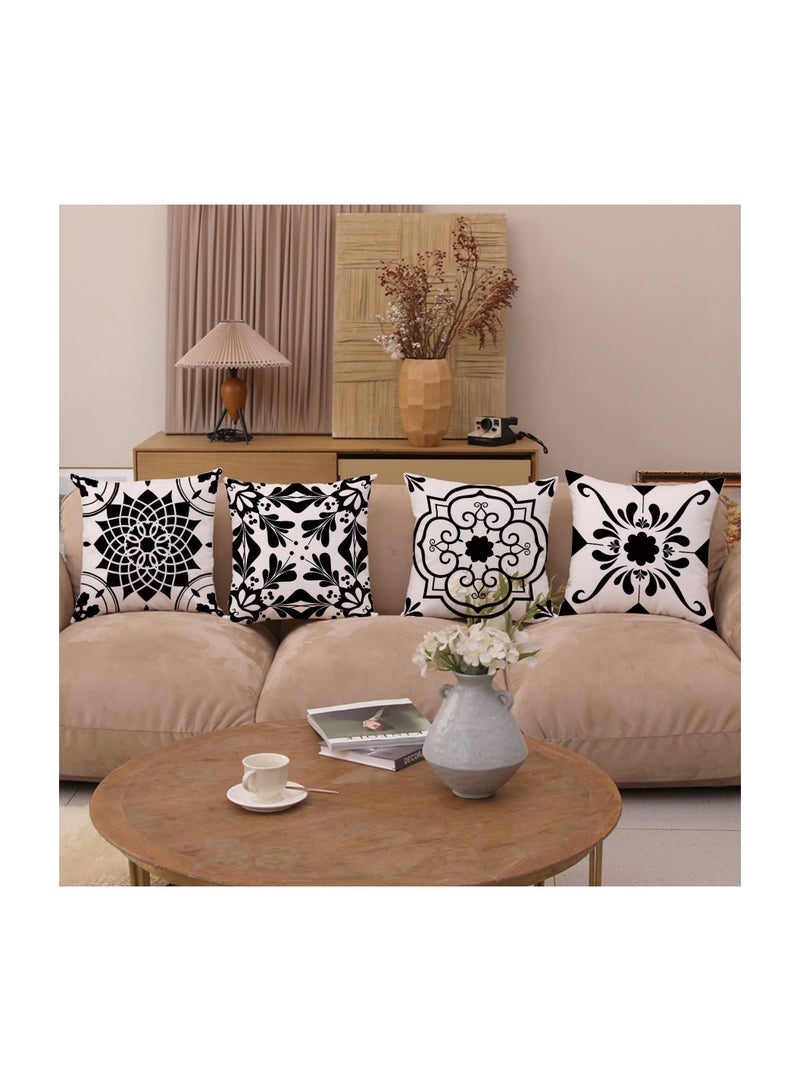 سيوسي Geometric Black Flower Pillow Covers, 18x18 Inch Pillow Cases Abstract Cushion Covers Square Cushion Covers Patio Sofa Pillowcases Durable Throw Pillow Set for Couch Patio Sofa Home Decor - Image 2