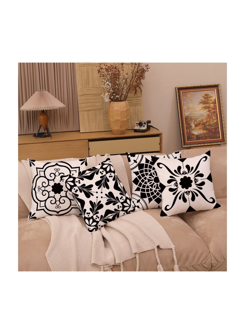 سيوسي Geometric Black Flower Pillow Covers, 18x18 Inch Pillow Cases Abstract Cushion Covers Square Cushion Covers Patio Sofa Pillowcases Durable Throw Pillow Set for Couch Patio Sofa Home Decor - Image 4